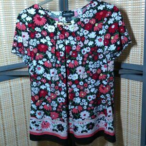 Liz Claiborne Career Red, Pink, and White Floral Print Blouse